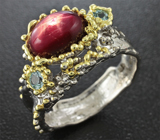 Серебряное кольцо со звездчатым рубином и топазами Серебро 925