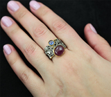 Серебряное кольцо с рубином и синим сапфиром Серебро 925