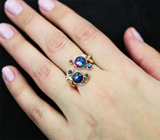 Золотое кольцо с кристаллическими черными опалами 1,67 карат, сапфирами, рубином, изумрудом и бриллиантом Золото