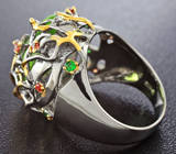 Серебряное кольцо с перидотом, цаворитом и оранжевыми сапфирами Серебро 925