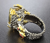 Серебряное кольцо с лимонным цитрином и оранжевыми сапфирами Серебро 925