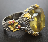 Серебряное кольцо с лимонным цитрином и оранжевыми сапфирами Серебро 925
