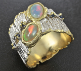 Серебряное кольцо с эфиопскими опалами и синими сапфирами Серебро 925