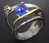 Серебряное кольцо с синим сапфиром и родолитом Серебро 925