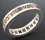 Стильное серебряное кольцо с разноцветными турмалинами Серебро 925