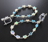 Оригинальные серебряные серьги с топазами, танзанитами и эфиопскими опалами Серебро 925