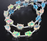 Оригинальные серебряные серьги с топазами, танзанитами и эфиопскими опалами Серебро 925