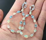 Оригинальные серебряные серьги с топазами, танзанитами и эфиопскими опалами Серебро 925