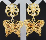 Роскошные крупные серебряные серьги с цитринами Серебро 925