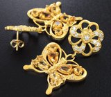 Роскошные крупные серебряные серьги с цитринами Серебро 925