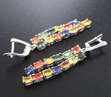 Праздничные серебряные серьги с разноцветными сапфирами Серебро 925