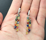 Праздничные серебряные серьги с разноцветными сапфирами Серебро 925