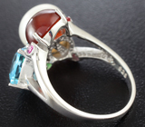 Серебряное кольцо с жемчужиной, топазом, гранатами и сапфирами Серебро 925