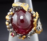 Серебряное кольцо с рубином массой 46,59 карат и сапфиром Серебро 925