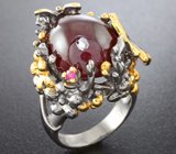 Серебряное кольцо с рубином массой 46,59 карат и сапфиром Серебро 925