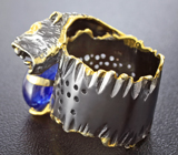 Скульптурное серебряное кольцо с синим сапфиром Серебро 925