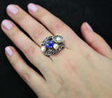 Серебряное кольцо с синими сапфирами и жемчугом Серебро 925