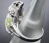 Скульптурное серебряное кольцо "Сова" с самоцветами Серебро 925