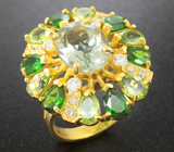 Чудесное серебряное кольцо с зеленым аметистом, диопсидами и перидотами Серебро 925