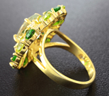 Чудесное серебряное кольцо с зеленым аметистом, диопсидами и перидотами Серебро 925