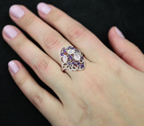Прелестное серебряное кольцо с розовым кварцем и аметистами Серебро 925