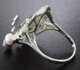 Серебряное кольцо с лабрадоритом, жемчужиной и цветной эмалью Серебро 925