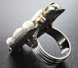 Серебряное кольцо с жемчугом и рубином Серебро 925