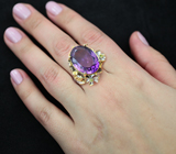Серебряное кольцо с аметистом и перидотами Серебро 925