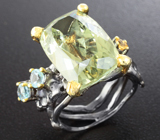 Серебряное кольцо с зеленым аметистом, голубыми топазами и цитрином Серебро 925