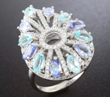 Оригинальное серебряное кольцо с голубыми топазами и танзанитами Серебро 925