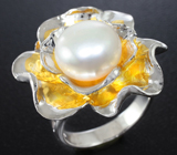 Эффектное серебряное кольцо с жемчужиной Серебро 925