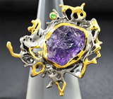 Серебряное кольцо с аметистом и цаворитом Серебро 925