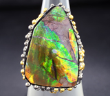 Серебряное кольцо с аммолитом аммонита Серебро 925