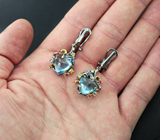 Серебряные серьги с голубыми топазами и разноцветными сапфирами Серебро 925