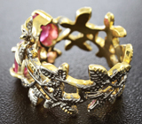 Серебряное кольцо с рубинами и родолитом Серебро 925