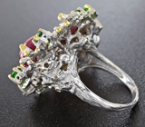 Серебряное кольцо со звездчатыми рубинами, диопсидами и мозамбикскими гранатами Серебро 925