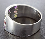 Стильное серебряное кольцо с перидотами, родолитами и аметистами Серебро 925