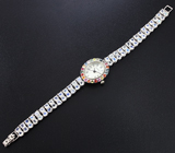 Часы с разноцветными сапфирами на серебряном браслете с лунным камнем Серебро 925