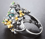 Серебряное кольцо с ларимаром и цаворитами Серебро 925