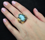 Серебряное кольцо с ларимаром и цаворитами Серебро 925
