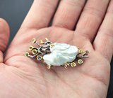 Серебряная брошь с жемчужиной барокко, разноцветными сапфирами и танзанитами Серебро 925