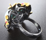 Серебряное кольцо с ларимаром и рубинами Серебро 925