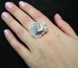 Оригинальное серебряное кольцо с лабрадоритом, жемчужиной и цветной эмалью Серебро 925