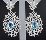 Ажурные серебряные серьги с голубыми топазами Серебро 925