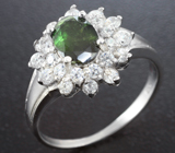 Изящное серебряное кольцо с зеленым турмалином Серебро 925