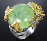 Серебряное кольцо с пренитом, мозамбикским гранатом, желтым и зеленым сапфирами Серебро 925