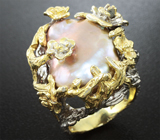 Серебряное кольцо с жемчужиной барокко и гранатом Серебро 925