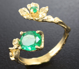 Золотое кольцо с изумрудами 1,17 карат и бриллиантом Золото