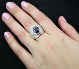 Широкое серебряное кольцо с синим сапфиром Серебро 925