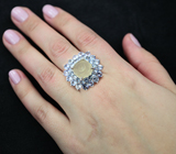 Замечательное серебряное кольцо с резным цитрином и танзанитами Серебро 925